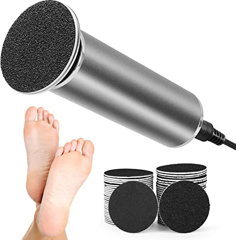 Elektrische Hornhautentferner, Hornhaut Fuß Entfernen Einstellbare Geschwindigkeit, Elektronisch Hornhauthobel Hornhautraspel Fußpflege mit 60PCS Sandpapierpads für Trockene und Rissige Füße