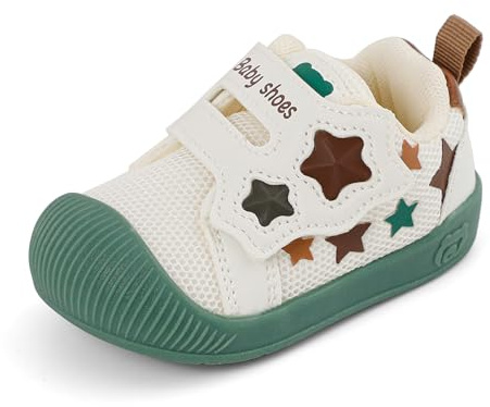 LACOFIA Babyskor flickor pojkar lära-gå-skor baby första skor med halkfri gummisula andas småbarn sneakers, Grön, 18 EU