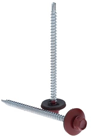 4.8 x 100 mm, viti per tetti multicolore autoforanti a testa esagonale (RAL3009 Rosso ossido) con rondella di tenuta in EPDM, vite per tetti in lamiera zincata antiruggine 50 pezzi