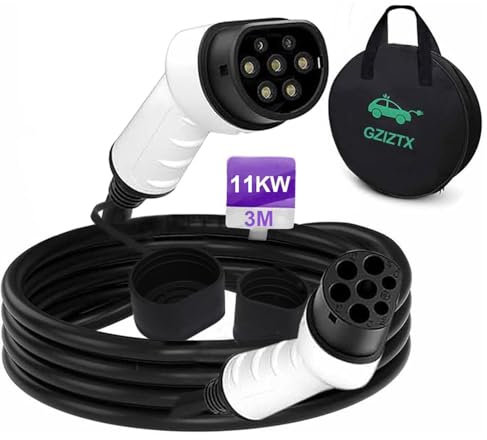 Gziztx Typ 2 Ladekabel, 16A / 11 kW / 3 Phasen / 3 Meter, Typ 2 EV Ladekabel für Elektroauto mit Tragetasche mit Tragetasche (3M 11KW)