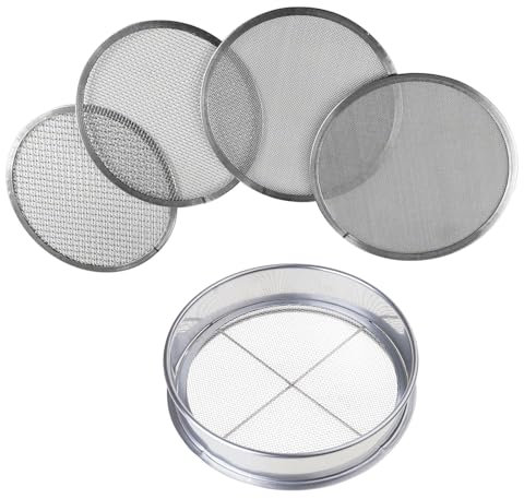 GAOFESA Setaccio portatile per suolo in acciaio inox, set di setaccio da 20,3 cm di diametro con 4 opzioni di rete per uso in giardino