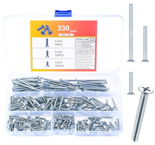 330 st Skruvsats för brytarlådor, sortiment av avellanade hålhuvudskruvar för reparation av instabila enheter, Ø 3,2 x 15 mm, 3,2 x 25 mm, 3,2 x 40 mm