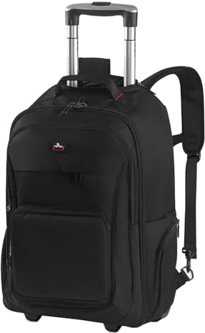 WIRABO 17.3 inch Rolling Backpack for Adults, Wheeled Backpack Travel Backpack with Wheels Business Trolley Computer Bag, Black, 13.4L x 8W x 20H
