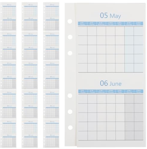 Healvian Hojas para Planificador A6 sin Fecha, Recambios Mensuales de Calendario Doble Cara, 20 Hojas de Papel para Agenda Azul, Insertos de Planificación para Trabajo y Estudio,