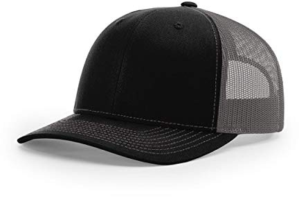 Richardson Unisex 112 Trucker Adjustable Snapback Baseball Cap, Split Black/Charcoal, One Size Fits Most