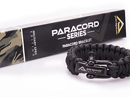 Parapeak Military Spec Cobra Paracord Survival Bracelet (Black, Black Clasp)