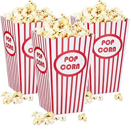 Relaxdays Boîtes à Pop-Corn, Récipients, sachets lot 144, rétro, soirée Film cinéma, Anniversaire, Carton, Rouge/Blanc