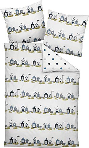 Janine Wendebettwäsche Mako-Soft-Seersucker blau-weiß-grau Größe 155x200 cm (80x80 cm)