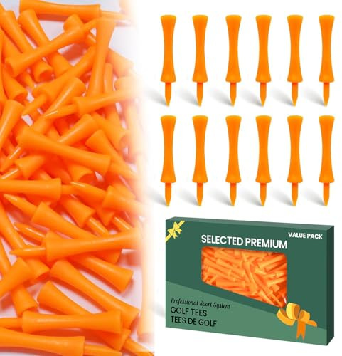 FINGER TEN Tees de Golf Plastique étape Down Outil Accessoire 60 Counts, 6 Taille Tee 2 3/4, 2 1/4, 2,1 3/4,1 1/2, 1 1/4 Pouce Durable Professionnel (Orange, 60Tees-2 3/4’’—Orange)
