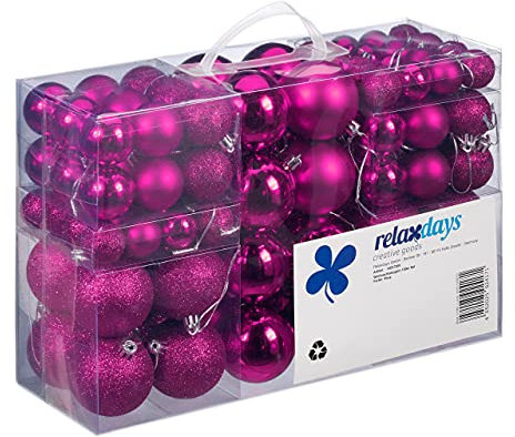Relaxdays Boules de Noël, Lot de 100, Décoration, polies, Scintillantes et luisantes, Boule de Noël ∅ 3, 4&6 cm, Rose