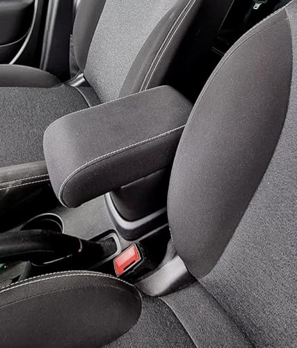 WOOD COMPANY Bracciolo Premium Compatibile con Fiat 500L dal 2018 in Avanti (RESTYLING) in Tessuto Nero e Cuciture Bianche Montaggio ad Incastro (senza viti)