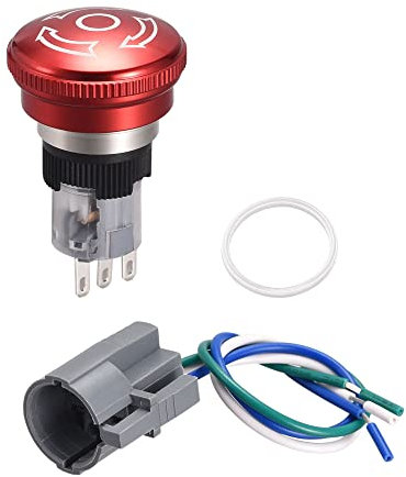 sourcing map 16mm Mounting Latching Emergency Stop Push Button Switch AC250V 5A 1NO 1NC with Plug Wire