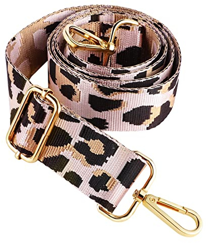 Thboxes Wide Shoulder Bag Strap, Leopard Print Crossbody Bag Strap Adjustable Replacement Handbag Straps with Clips for Women Handbag Canvas Bag, Beige