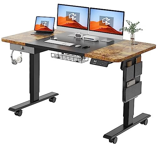 MAIDeSITe Electric Standing Desk Height Adjustable Standing Desk Sit Stand Table with Memory Control and Anti-Collision Technology for Home Working(120 * 60cm,Black Frame+ Rustic Brown Desktop)