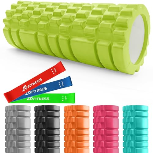 Foam Roller Green with 3 Resistance Level Bands - Lightweight Foam Rollers for Muscles Provides Relief from Pain Fatigue Improves Tissue Recovery - Massage Roller for Gym, Yoga Pilates