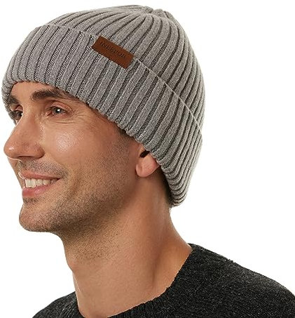 ineepor Wintermütze Herren Damen Merino Mütze Winter Wollmütze Strickmütze Kurz Beanie Hat Mit Fleece Futter Thermo Gefütterte Unisex Weich Warme