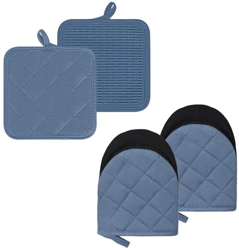 Lot de 4 Gants de Cuisine et maniques en Silicone résistants à la Chaleur jusqu'à 500 degrés - Résistants à la Chaleur - pour Barbecue, Micro-Ondes, lavables en Machine