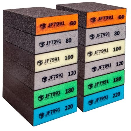 12 x schleifschwamm,schleifschwamm holz,schleifschwamm fein,schleifschwämme 6 Grits(60-80-100-120-180-220),schmirgelpapier holz,schmirgelpapier fein,schmirgelpapier metall
