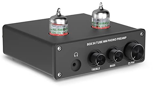 STMKB Preamplificador De Fono, Preamplificador De Fonógrafo De Tocadiscos con Amplificador De Tubo De Vacío De 5654 W HiFi Box X4, Cuenta con Control De Volumen Y Control De Graves/Agudos