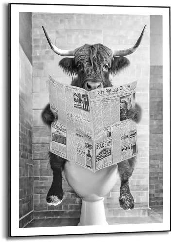 REINDERS Gerahmtes Bild, Highlander Toilet, Toilette, Poster, Wanddeko, Room Decor, MDF, Schwarz-Weiß, 70 x 50