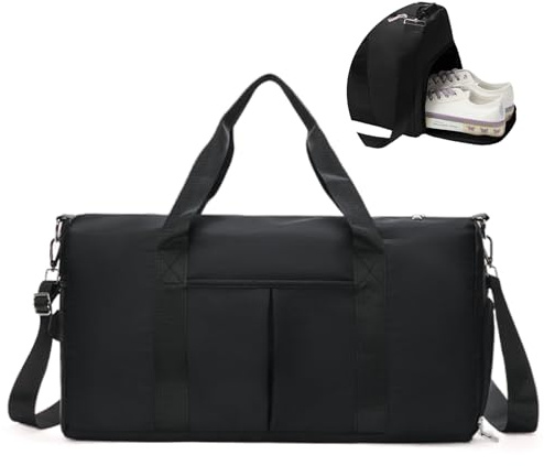 Sports Gym Bag, 30L Gym Sports Duffle Bag, Waterproof Travel Duffel Bag, Waterproof Gym Bag, Dry Wet Separated Durable Travel Duffel Bag for Sports Travel Swimming Camping(Black 46x29x23cm)