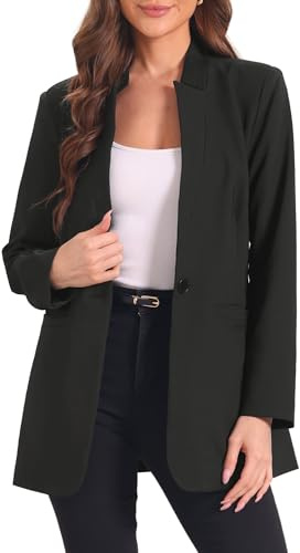 Allegra K Blazer Long Femmes avec 1 Bouton Veste de Bureau Manteau Professionnel à Col Revers à Manches Longues Costume d'affaires Formelle Noir M