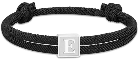 Paracord Armband Mens Surfer Armband Armband Svart Segelrep Armband Mens Justerbar Handgjord Flätad Armband med Bokstäver A-Z Graduation Födelsedagsgåvor för Män