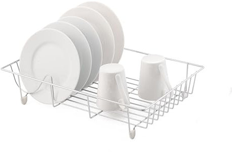 Beaugec Flat Dish Drainer - Large Chrome Wire Drainer - Heavy Duty Economy Storage Rack for Kitchen Plates, Cups, Bowls, Trays and Glass, 48 x 33 x 8.9 cm (Silver)
