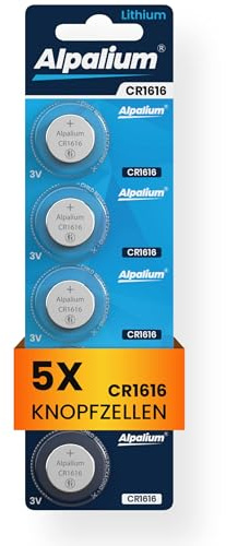CR1616 Batterie Knopfzelle, 5er Pack, Alpalium 3V, Hohe Leistung für Fernbedienungen, Schlüsselanhänger, CPUs, tragbare und medizinische Geräte, CR 1616 Premium Qualität & Lange Lagerfähigkeit