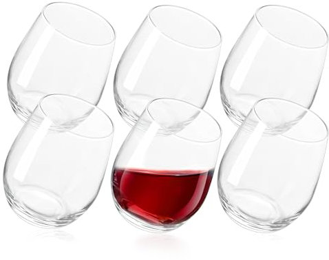 Ausune 6PCS 450ml Stemless Wine Glasses, Wine Glasses for Red, White,