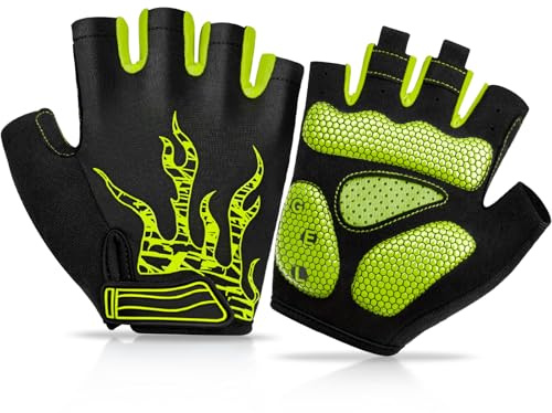 BTNEEU Guantes Ciclismo Medio Dedo Guantes MTB Cortos, Guantes Ciclismo Verano Guantes MTB Gel Antideslizante Transpirable, Guantes Bicicleta Montaña Carretera para Hombre y Mujer (Verde Claro, S)