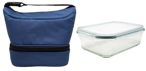 Nerthus FIH 1503 lunch bag termica tipo borsa nera con contenitore ermetico vetro 1L doppio scomparto ideale per lavoro ufficio