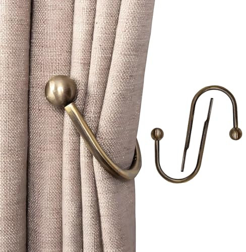 2 Pcs Curtain Holdbacks, Brass Curtain Hold Backs Metal Curtain Tie Backs Curtains U-Shaped Hook Wall Mounted Decorative Drapery Holder with Screws for Bedroom Fixed Curtain or Hanging Items