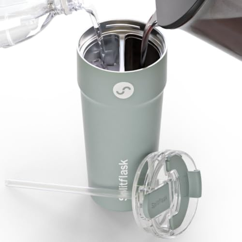 Splitflask Isolerad mugg i rostfritt stål med sugrör och sipplock – dubbel dryck 850.5 g resemugg för varma och kalla drycker, läckagesäker kaffe- och vattenkopp för bil, gym, arbete – BPA-fri
