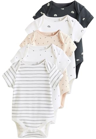 NEXT Unisex Bambino Confezione da 5 body a maniche corte per bebè Nero/Bianco 9 Mesi-12 Mesi