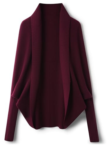 Ciovkis Femme Laine Mérinos Mélange Oversize Gilet 2025 Automne Hiver Côtelé Manches Chauve-Souris Devant Ouvert Cardigan (Red Brown5045,M)