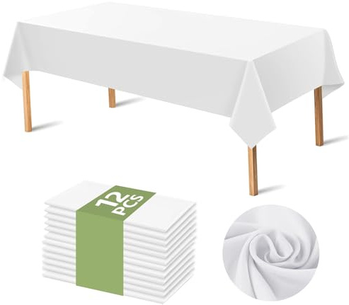 APKOL 12 st vita engångsdukar, 137 x 274 cm, vattentät rektangulär vit duk, engångsdukar, bordsduk för födelsedagsfest, bankett, picknick, barbecue