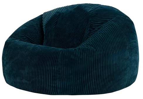 Icon Kingston Pouf XXL Velours Côtelé, Pouf Poire Adulte avec Remplissage, Fauteuil Salon Confortable, Fauteuil Chambre, Meuble Salon, Decoration Chambre, Bleu Canard