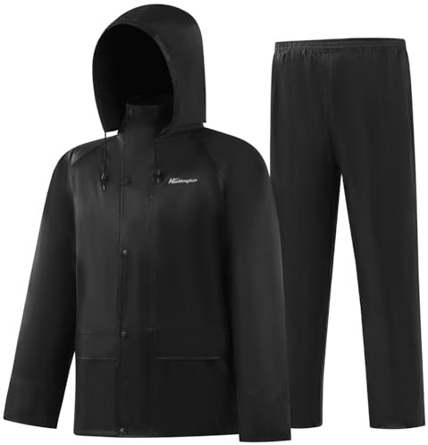 QUANYONG Waterproof Rainsuit for Men - Windproof Hooded Jacket and Trousers Set for Hiking, Fishing, Camping, Cycling and Commuting (Carbon Black, XXL)