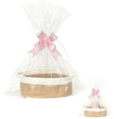 YRUHAN Cesta para Regalo de Algodón, Cestas Organizadoras Bebe, Organizador de Cuerda de Algodón Multifuncional, con Bolsa de Regalo y Cinta, Textura Bonita, Ideal para Fiestas de Cumpleaños