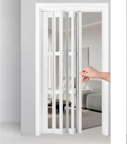 JLXJYS Porte coulissante, Porte Pliante accordéon Porte accordéon Blanche avec Verre Acrylique Transparent, Porte de Placard coulissante intérieure Pliante en Aluminium, avec matériel d'installation
