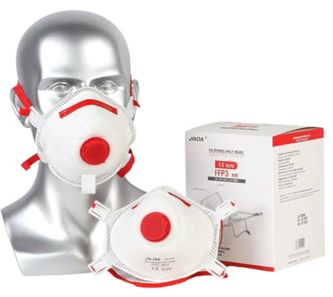 JADA FFP3 Face Mask Cup Shape (Box of 10) One Size suitable for Construction, DIY, Industrial, Sanding, dust protection 99 Percent particle filtration Conforms and Complies to EN 149