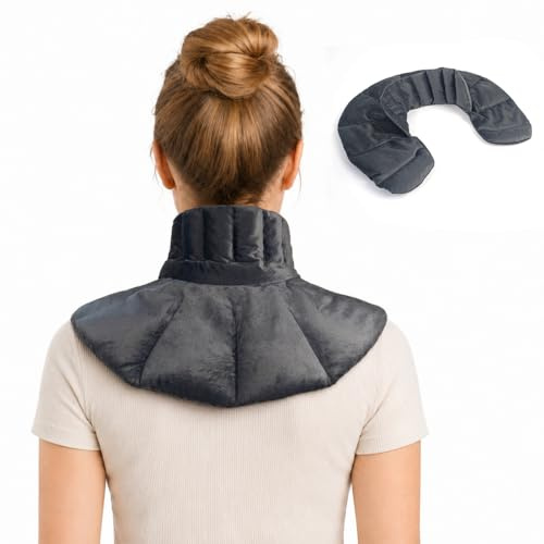 Körnerkissen Nacken, Nacken Wärmekissen mit 100% natürlicher Füllung, Kirschkernkissen Mikrowelle für Wärme-/Kältetherapie, Geschenk für Familie & Freunde (Grau)