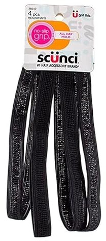 SCUNCI - No-Slip Grip Headwraps Black 1.5 cm - 4 Pack
