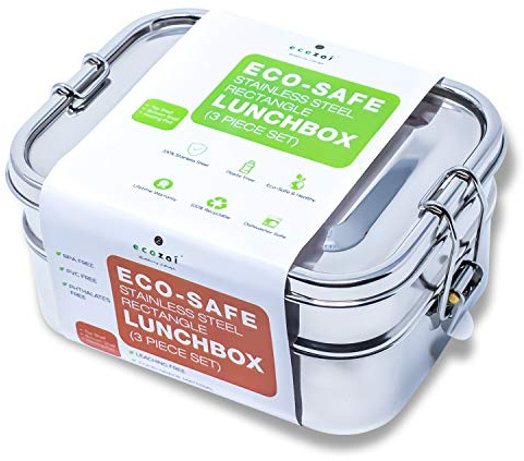 ecozoi Leak Proof Stainless Steel Lunch Box, 3-in-1 Eco Bento Box | Redesigned Silicone Seal + Bonus Lunch Pod | Sustainable Tiffin Eco Friendly Metal Bento Box Food Storage Containers