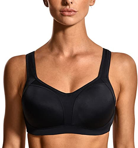SYROKAN Women's Sports Bras High Support Underwire Padded High Impact No Bounce Plus Size Running Bra Black 36C