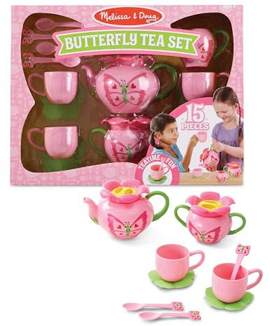 Melissa & Doug Butterfly Tea Set (15 pcs) - Play Food Accessories
