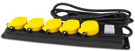 PerfectHD Steckdosenleiste 5-Fach - Außensteckdose mit 5 Steckdosen - Outdoor Mehrfachsteckdose - IP44 - mit beleuchteten EIN/Aus Schalter - 15 Varianten