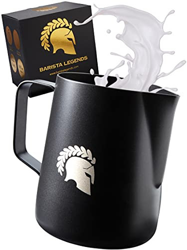 Barista Legends® Pot à lait en acier inoxydable Noir 600ml avec bec verseur spécial Latte Art - Pichet inox - Pichet à lait en acier inoxydable Barista - Accessoires Barista