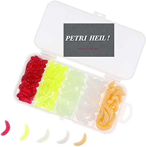 Set: 100 Stück Kunstmaden 5 teilweise .selbstleuchtend + gratis Petri Heil! Aufkleber